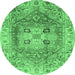 Round Machine Washable Abstract Emerald Green Modern Area Rugs, wshabs4014emgrn