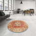 Round Machine Washable Abstract Red Rug in a Office, wshabs4014