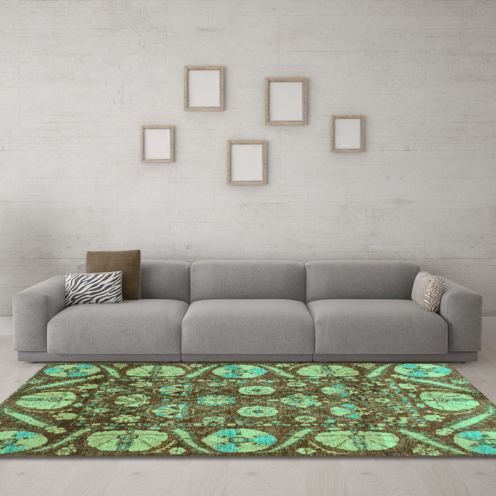 Machine Washable Abstract Turquoise Modern Area Rugs in a Living Room,, wshabs4015turq