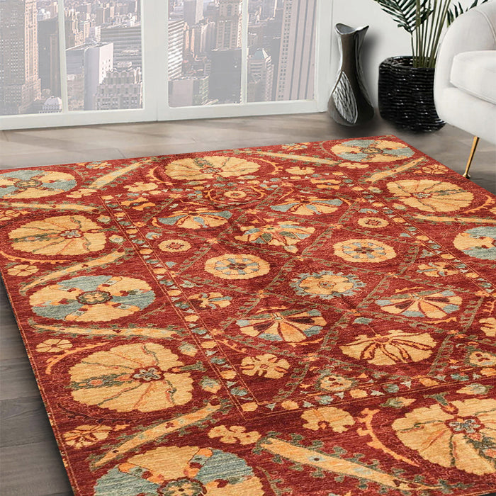 Abstract Yellow Modern Rug in Family Room, abs4015