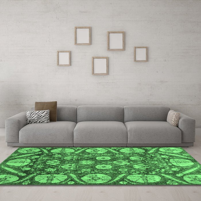 Machine Washable Abstract Emerald Green Modern Area Rugs in a Living Room,, wshabs4015emgrn