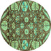 Round Machine Washable Abstract Turquoise Modern Area Rugs, wshabs4015turq