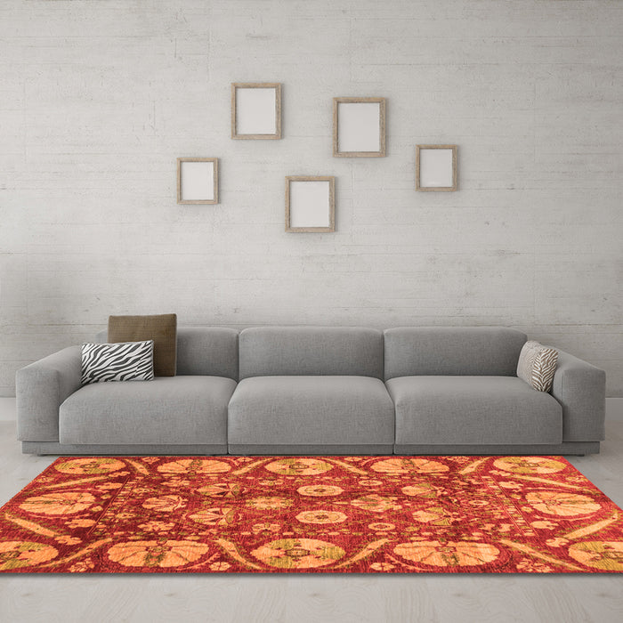 Machine Washable Abstract Orange Modern Area Rugs in a Living Room, wshabs4015org