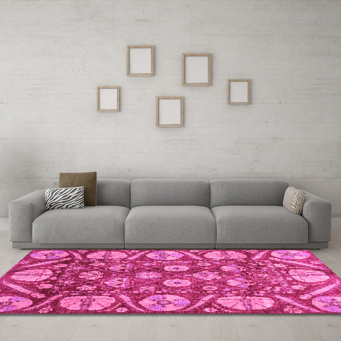 Machine Washable Abstract Pink Modern Rug in a Living Room, wshabs4015pnk