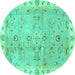 Round Oriental Turquoise Traditional Rug, abs4016turq