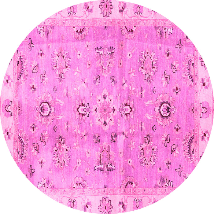 Round Machine Washable Oriental Pink Traditional Rug, wshabs4016pnk