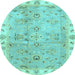 Round Machine Washable Oriental Light Blue Traditional Rug, wshabs4016lblu