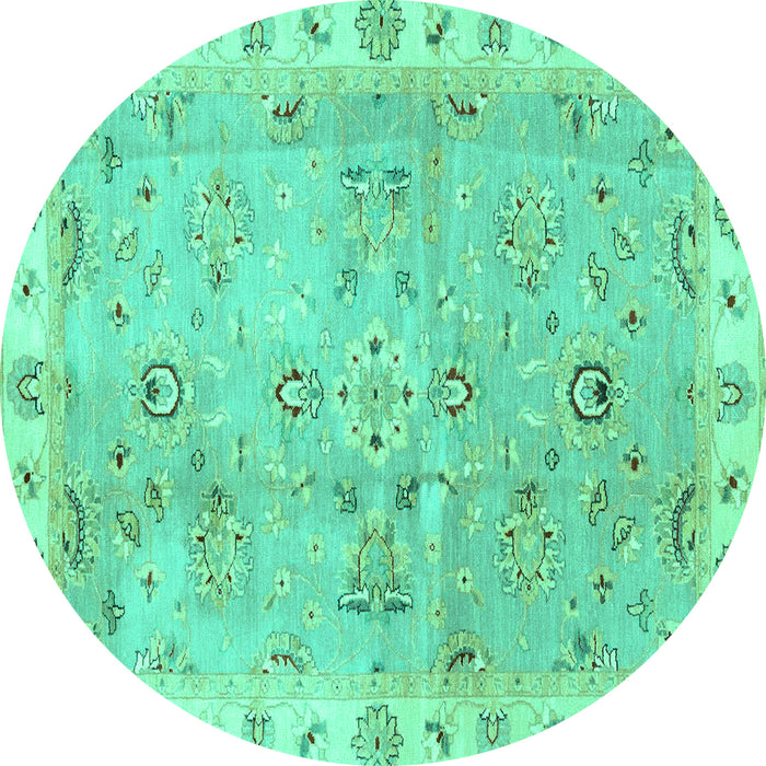 Round Machine Washable Oriental Turquoise Traditional Area Rugs, wshabs4016turq
