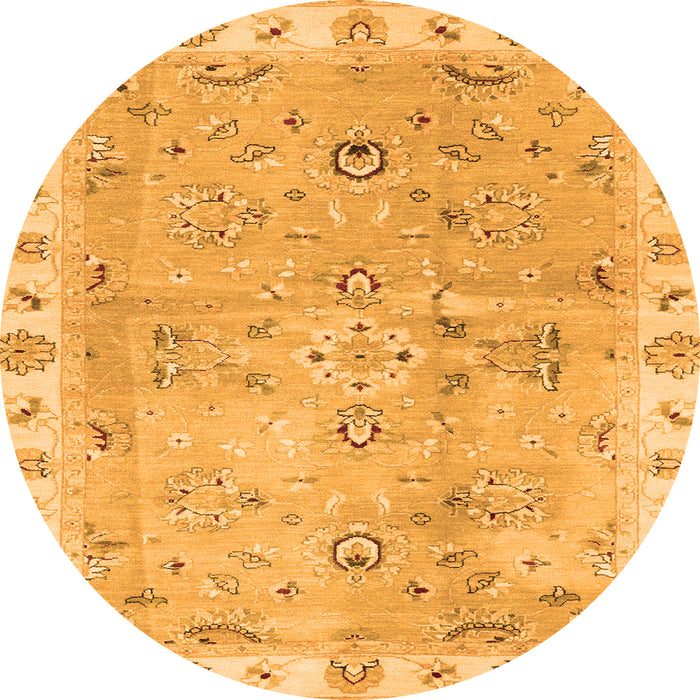 Round Machine Washable Oriental Orange Traditional Area Rugs, wshabs4016org