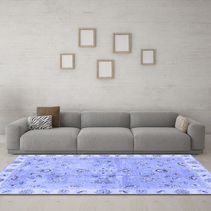 Machine Washable Oriental Blue Traditional Rug in a Living Room, wshabs4016blu