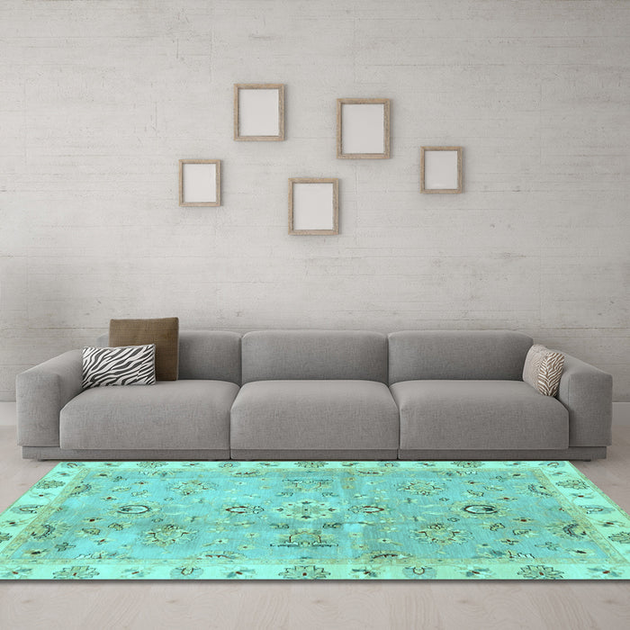 Machine Washable Oriental Light Blue Traditional Rug in a Living Room, wshabs4016lblu