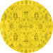 Round Machine Washable Oriental Yellow Traditional Rug, wshabs4017yw