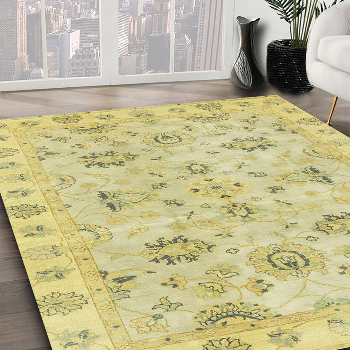Machine Washable Abstract Mustard Yellow Rug in a Family Room, wshabs4017