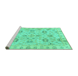 Sideview of Machine Washable Oriental Turquoise Traditional Area Rugs, wshabs4017turq