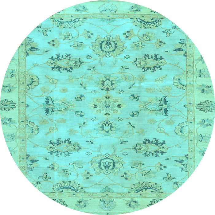 Round Oriental Light Blue Traditional Rug, abs4017lblu