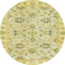 Round Abstract Mustard Yellow Oriental Rug, abs4017