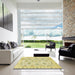 Square Abstract Mustard Yellow Oriental Rug in a Living Room, abs4017