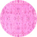 Round Machine Washable Oriental Pink Traditional Rug, wshabs4018pnk