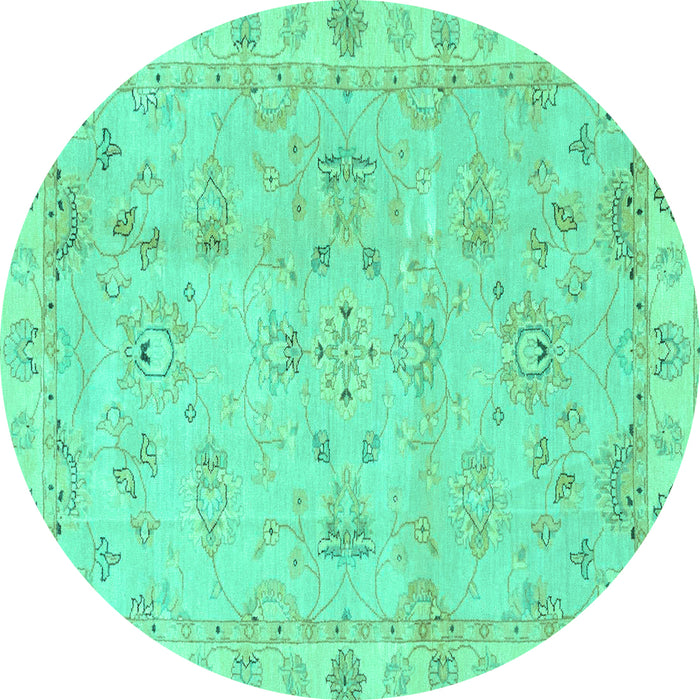 Round Machine Washable Oriental Turquoise Traditional Area Rugs, wshabs4018turq
