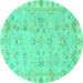 Round Machine Washable Oriental Turquoise Traditional Area Rugs, wshabs4018turq