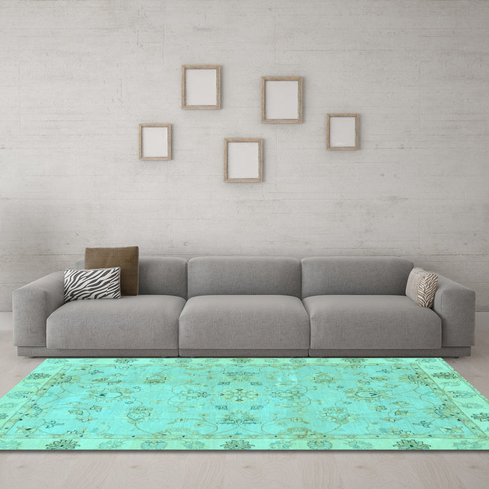 Machine Washable Oriental Light Blue Traditional Rug in a Living Room, wshabs4018lblu