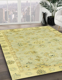 Abstract Mustard Yellow Oriental Rug in Family Room, abs4018
