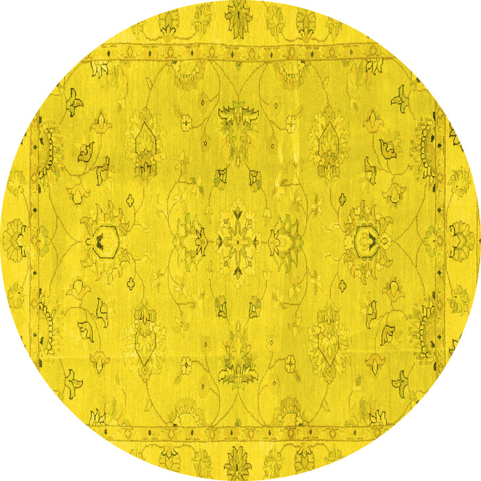 Round Machine Washable Oriental Yellow Traditional Rug, wshabs4018yw