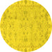 Round Machine Washable Oriental Yellow Traditional Rug, wshabs4018yw