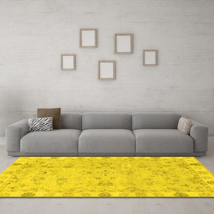 Machine Washable Oriental Yellow Traditional Rug in a Living Room, wshabs4018yw