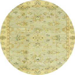 Round Abstract Mustard Yellow Oriental Rug, abs4018