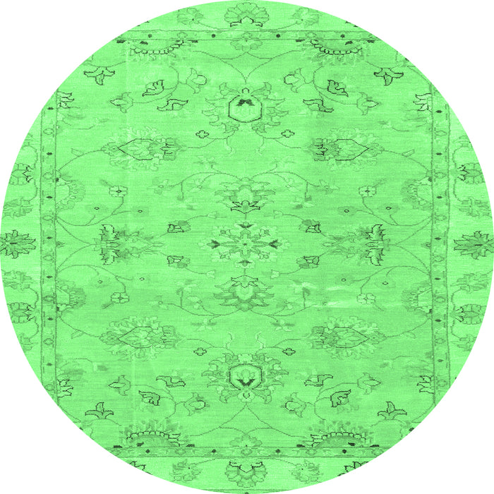 Round Machine Washable Oriental Emerald Green Traditional Area Rugs, wshabs4018emgrn