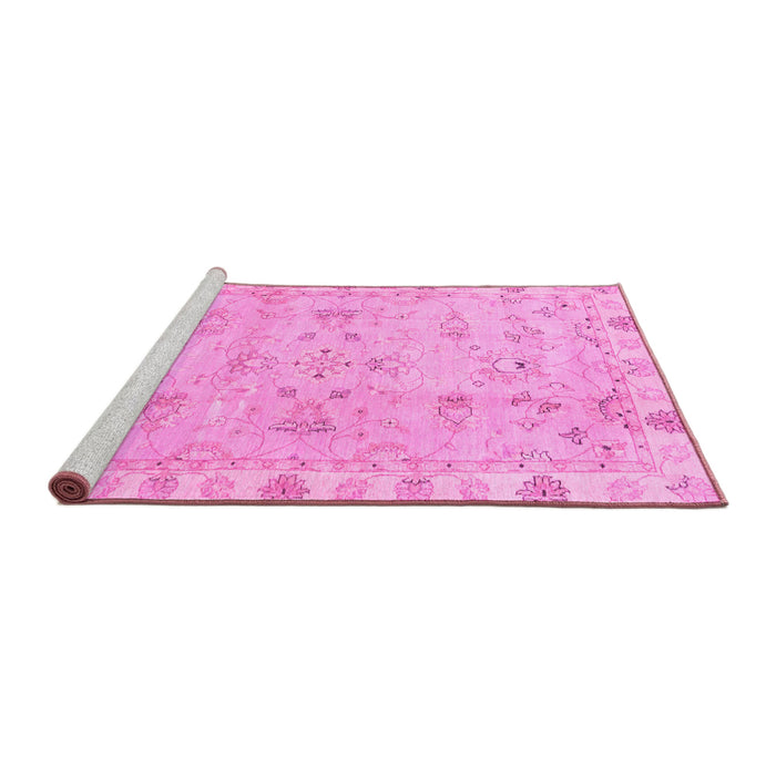 Sideview of Machine Washable Oriental Pink Traditional Rug, wshabs4018pnk