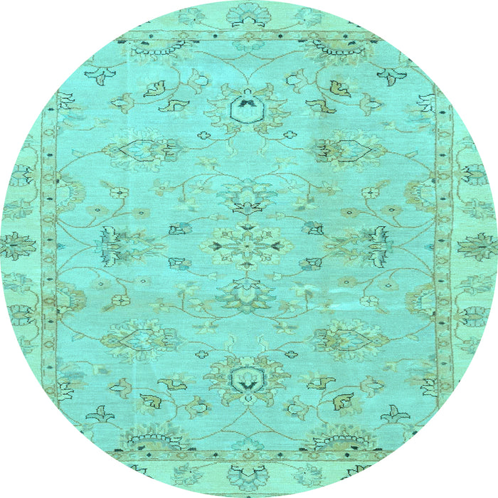 Round Machine Washable Oriental Light Blue Traditional Rug, wshabs4018lblu
