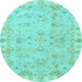 Round Machine Washable Oriental Light Blue Traditional Rug, wshabs4018lblu