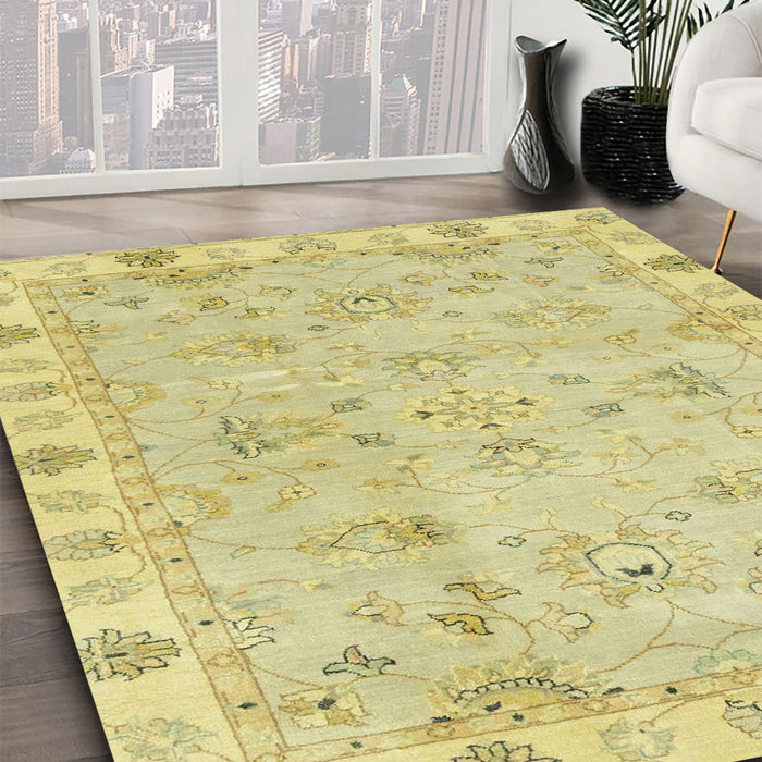 Machine Washable Abstract Mustard Yellow Rug in a Family Room, wshabs4018