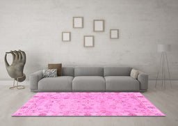 Machine Washable Oriental Pink Traditional Rug in a Living Room, wshabs4018pnk