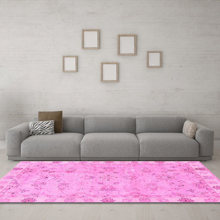 Machine Washable Oriental Pink Traditional Rug in a Living Room, wshabs4018pnk
