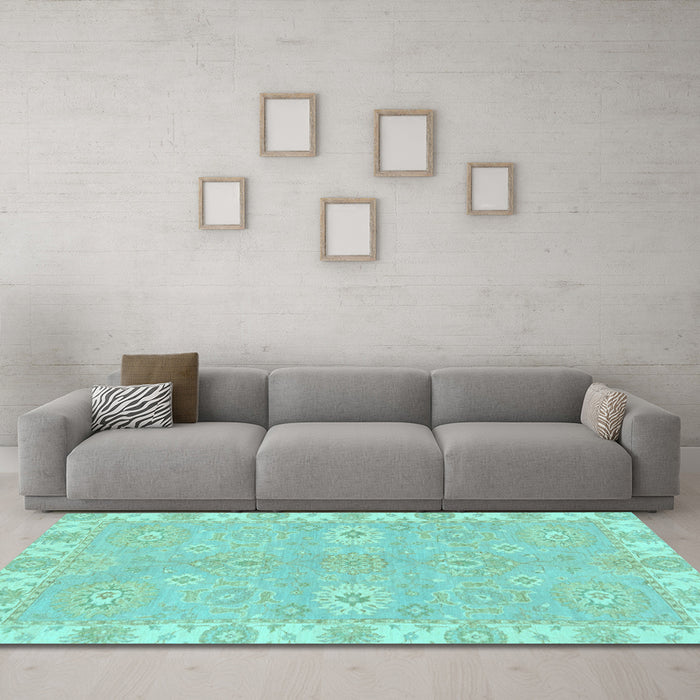 Machine Washable Oriental Light Blue Traditional Rug in a Living Room, wshabs4019lblu