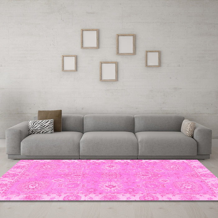 Machine Washable Oriental Pink Traditional Rug in a Living Room, wshabs4019pnk