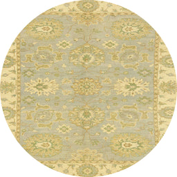 Round Abstract Chrome Gold Yellow Oriental Rug, abs4019