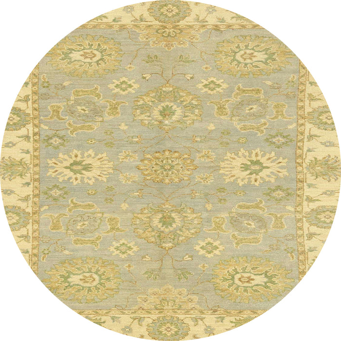 Round Abstract Chrome Gold Yellow Oriental Rug, abs4019