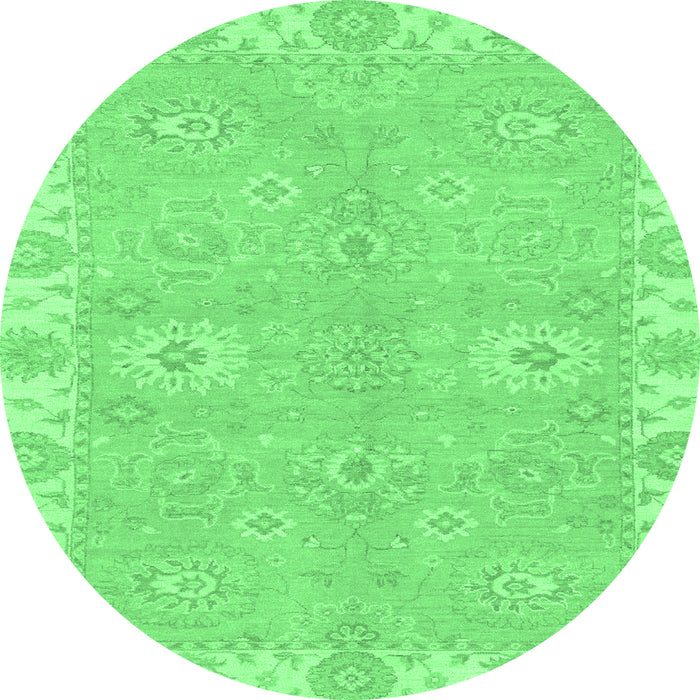 Round Machine Washable Oriental Emerald Green Traditional Area Rugs, wshabs4019emgrn
