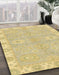 Abstract Chrome Gold Yellow Oriental Rug in Family Room, abs4019