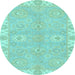 Round Oriental Light Blue Traditional Rug, abs4019lblu