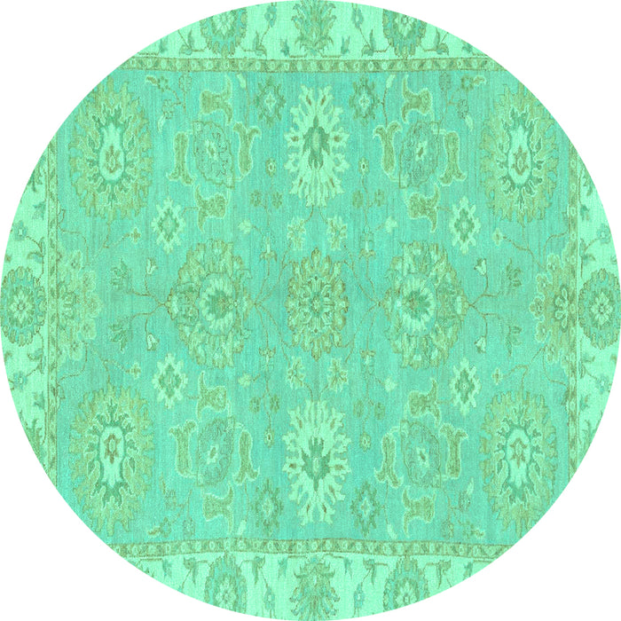 Round Machine Washable Oriental Turquoise Traditional Area Rugs, wshabs4019turq