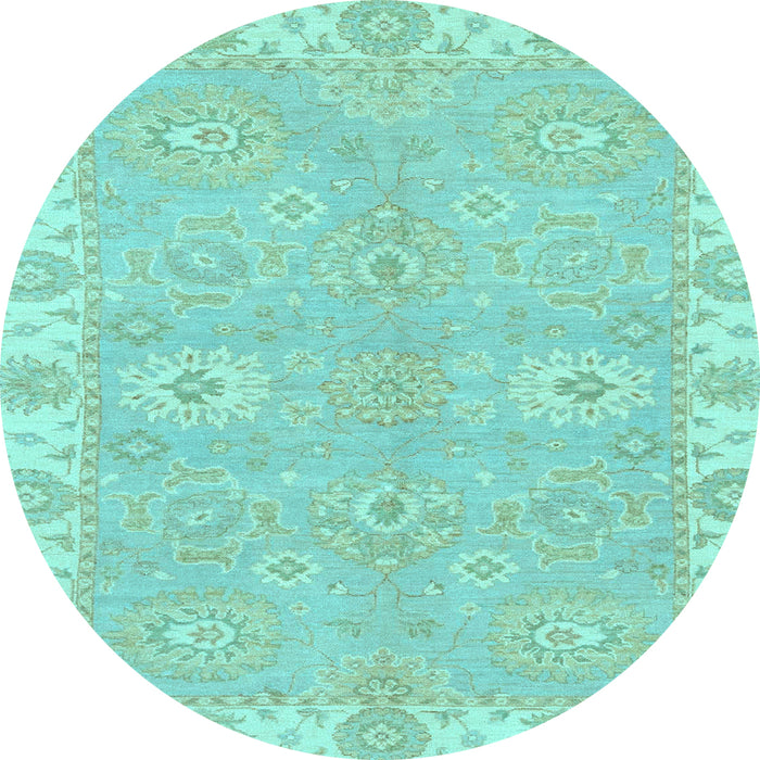 Round Machine Washable Oriental Light Blue Traditional Rug, wshabs4019lblu