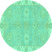 Round Oriental Turquoise Traditional Rug, abs4019turq