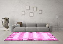 Machine Washable Solid Pink Modern Rug in a Living Room, wshabs401pnk