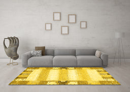 Machine Washable Solid Yellow Modern Rug in a Living Room, wshabs401yw