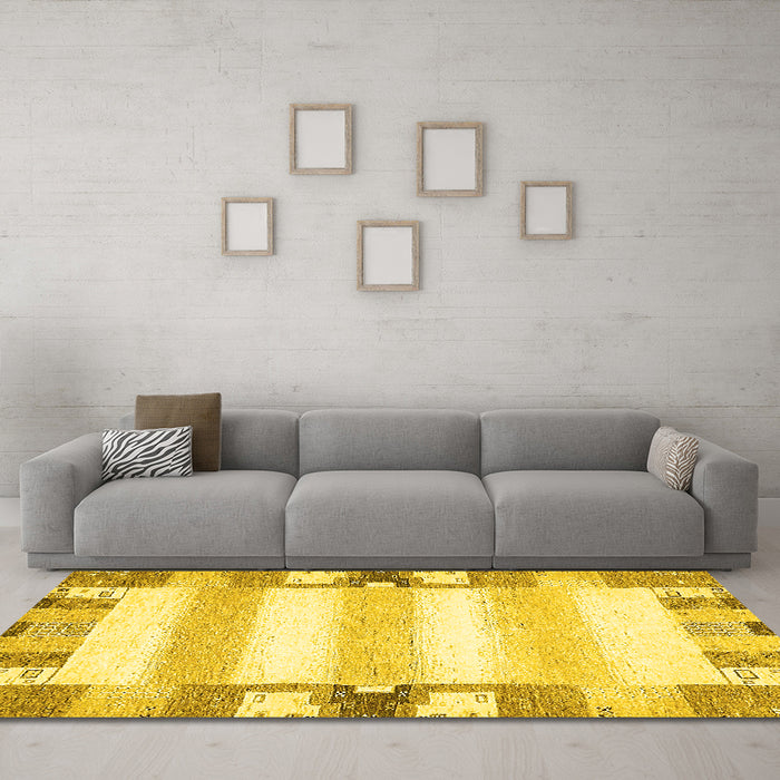 Machine Washable Solid Yellow Modern Rug in a Living Room, wshabs401yw